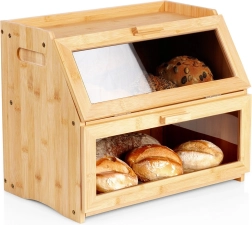 cutie de pâine din bambus pe două niveluri 39 × 25 × 32 cm