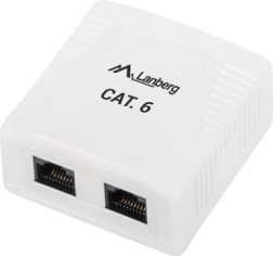 Priză de perete albă 2x RJ45 Lanberg Cat.6