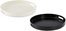 Tavă rotundă de servire cu mânere 33 cm alb-negru
