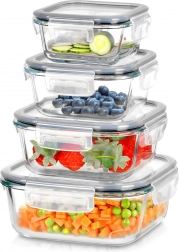 Borcanse din sticlă pentru alimente cu garnitură din silicon, pătrate, set de 4 bucăți