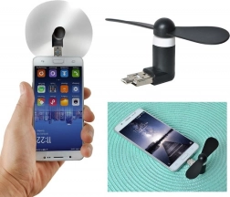 Mini ventilator pentru telefon 2‑în‑1 USB/microUSB – negru