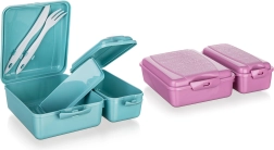 Cutie pentru gustare compartimentată cu închidere cu clips și tacâmuri 21,5 × 16 × 6,5 cm - 1 bucată