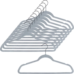 Umerașe antiderapante din catifea Vilde, gri, cârlig rotativ, 45 × 24,5 cm, set 10 buc