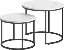 Set de 2 măsuțe de cafea rotunde cu decor de marmură și picioare negre