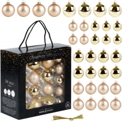 Bile de Crăciun din sticlă aurii 34 buc (4/5/6 cm)