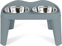 Suport înălțat cu două boluri din inox pentru câini și pisici, mărimea S, gri