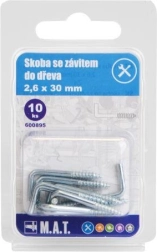 Cui tip cârlig cu filet pentru lemn 30 × 2,6 mm, zincat, 10 buc.