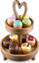 Etagieră din lemn de mango, cu două niveluri, 42 cm