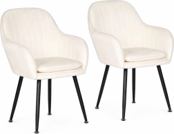 Set de 2 scaune tapițate din catifea ModernHome în culoarea crem