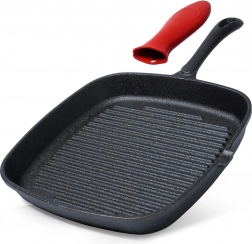 Tigaie grill pătrată din fontă cu protecție din silicon pentru mâner 24,5 × 24 cm