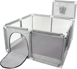 Țarc pentru copii 130 × 130 cm cu piscină cu bile și coș – gri