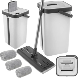Mop plat RUHHY cu găleată cu două camere 11 l și 3 huse din microfibră