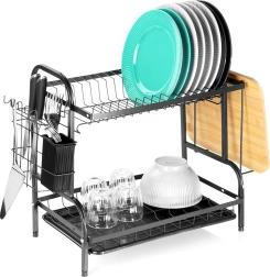 Scurgător de vase din metal, negru, pe două niveluri 52 × 24,5 × 40 cm