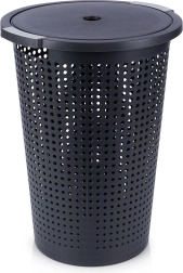 Coș de rufe din plastic cu capac 35 l, negru