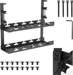 organizator de cabluri sub birou cu poliță dublă 40 cm cu prindere