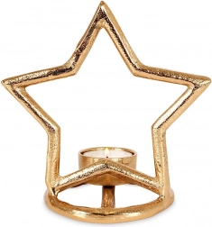 Sfeșnic în formă de stea pentru lumânări tip tealight, aluminiu auriu 15,5 cm