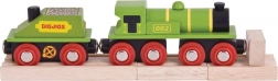 Bigjigs Rail locomotivă verde cu tender și șine