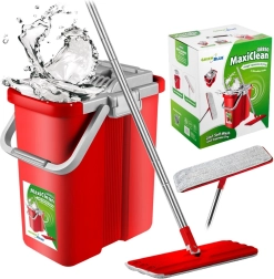Mop plat cu găleată și sistem de stoarcere GreenBlue MaxiClean, 2× lavete din microfibră