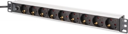 PDU bară de distribuție pentru rack 19" cu siguranță, 9x Schuko (45°), cablu 2 m cu IEC C14, 10 A, aluminiu