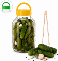 Recipient din sticlă pentru fermentare, 5 l, cu capac din plastic, clește și rețetă