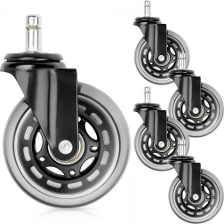 Role din cauciuc pentru scaun de birou 75 mm, ax 10 mm, set 5 buc