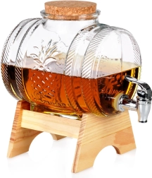 Dozator de băuturi din sticlă cu robinet și suport din bambus 3 l