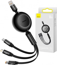 Baseus Bright Mirror 3 cablu USB 3‑în‑1 pentru micro USB, USB‑C și Lightning 66W 1,1 m – negru