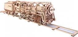 Puzzle mecanice din lemn UGEARS - Locomotiva cu abur cu tender