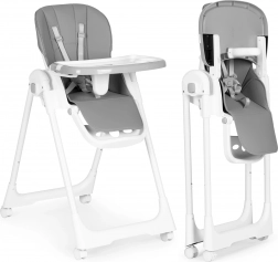 Scăunel de masă cu înălțime reglabilă, tavă dublă și husă din piele ecologică ECOTOYS, gri închis