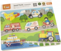 Puzzle din lemn cu sunete mijloace de transport Viga