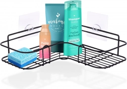 Etajeră de colț autoadezivă din metal pentru duș 26,5 × 26,5 × 6,5 cm – negru