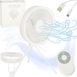 Ventilator de birou wireless USB cu telecomandă și lampă LED, 4 viteze, 18 cm, alb