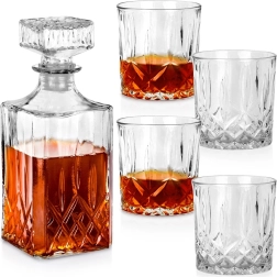 Carafă din sticlă pentru whisky cu 4 pahare, 900 ml + 4×300 ml, set 5 piese VILDE