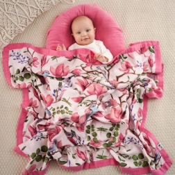 Pătură muselină din bambus Magnolia Lovebirds 106x106 cm