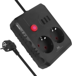 Prelungitor cu 2 prize și 3× USB, 2500 W, 1,5 m, negru