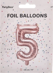 Balon din folie în formă de numărul 5, roz perlat, 35 cm
