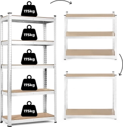 Raft de depozitare ModernHome 205x120x45 cm, 5 rafturi, capacitate 875 kg, oţel zincat