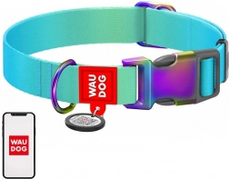 Curea de nylon pentru câini cu cod QR WAUDOG, albastră