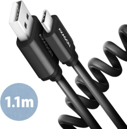 Axagon Twister cablu USB‑C la USB‑A 1,1 m, USB 2.0, 3 A, aluminiu, negru
