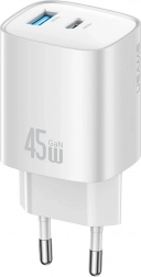 USAMS T66 45W GaN încărcător de priză dual USB‑C + USB‑A (EU)