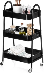 Raft metalic mobil, 3 niveluri, negru 44 × 31,5 × 78,5 cm