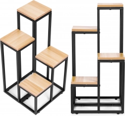 Suport pentru plante cu rafturi - 4 nivele, metal și MDF culoare nuc deschis ModernHome