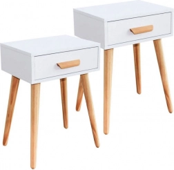 Set de 2 noptiere ModernHome – măsuțe scandinave albe cu sertar