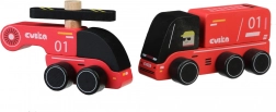 CUBIKA pompieri – mașinuță din lemn cu elicopter