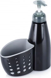 Dozator pentru detergent de vase cu compartiment pentru burete, negru, 370 ml