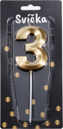 Lumânare pentru petrecere numărul 3 Aurie