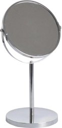 Oglindă cosmetică înaltă, dublă față, cu suport, diametru 17 cm, crom