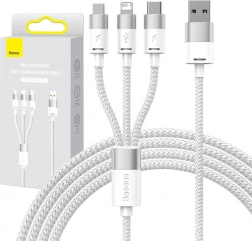 cablu de încărcare 3‑în‑1 Baseus StarSpeed, USB‑C + Micro USB + Lightning, 3,5 A, 1,2 m, alb