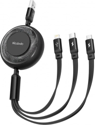 Cablu 3în1 USB la USB-C / Lightning / Micro USB negru