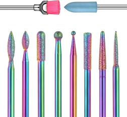 Set de freze diamantate și ceramice pentru unghii și cuticule, 10 bucăți în etui